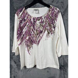 Nikki Womens Blouse Abstract Print Top L 3/4 Sleeve Cotton/Poly Blend Shirt